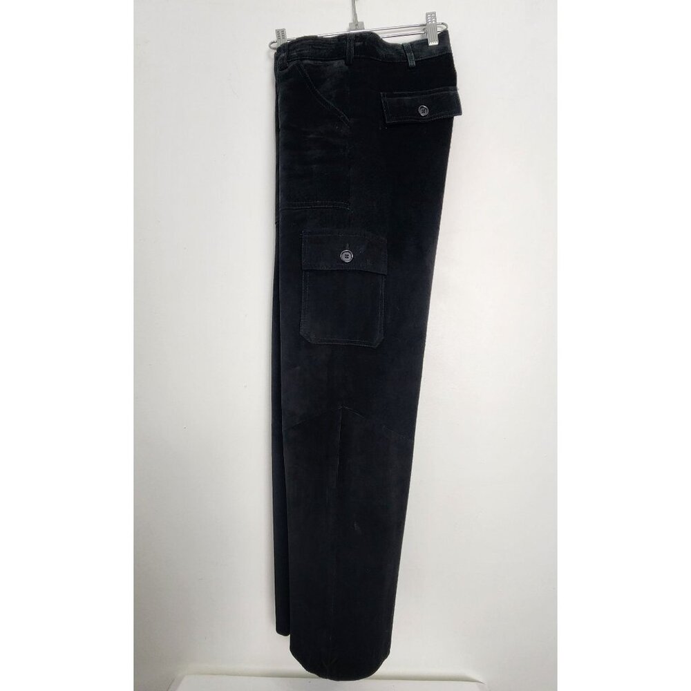 Danier Canada Genuine Leather Black Suede Cargo Pants Sz 6 Relaxed Straight Leg